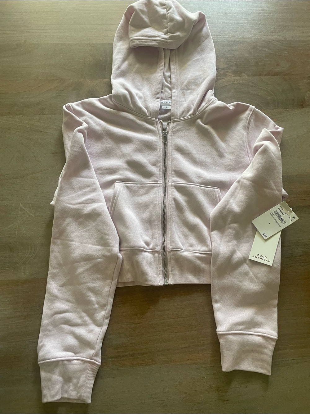 Good American Light Pink Zip Hoodie Sweatshirt